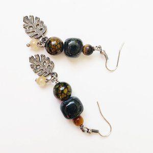 Tiger's Eye, Serpentine, and Agate Drop Earrings
